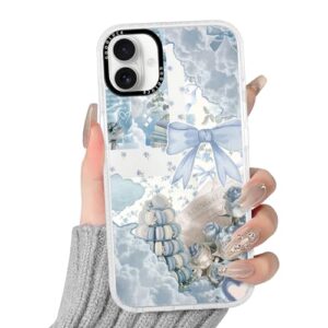 FBHGLOA Capa de telefone para iPhone 17 de 6,3 polegadas, linda colagem de flores, capa de telefone com design floral com laço de nuvem azul coquete macia TPU proteção total à prova de choque