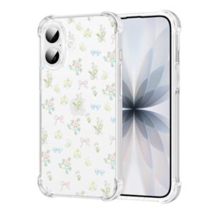 FBHGLOA Capa de telefone para iPhone 17 de 6,3 polegadas, linda estética, flores coloridas, design de fita, capa criativa com design de fita de laço reforçada com quatro cantos, à prova de choque