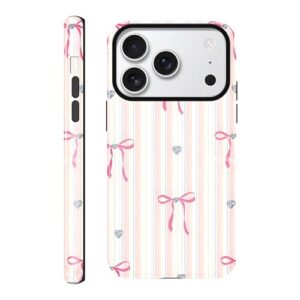 FBHGLOA Capa de telefone para iPhone 17 Pro Max de 16,9 cm, linda linha rosa, design de cristais de coração cintilante, capa de proteção de camada dupla resistente a arranhões à prova de choque para