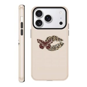 FBHGLOA Capa para iPhone 17 Pro Max 16,9 polegadas, lábios e borboleta, estampa de guepardo, capa de proteção de silicone para mulheres e meninas