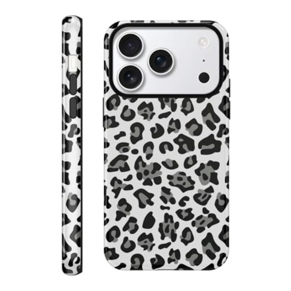 FBHGLOA Capa para iPhone 17 Pro Max de 16,9 cm preta e cinza com estampa de guepardo, estampa animal leopardo elegante 2 em 1, capa de proteção robusta à prova de choque para mulheres e meninas