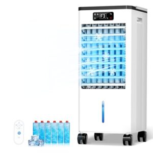 Feculs Refrigerador de ar evaporativo, condicionadores de ar portáteis 3 em 1, refrigerador de pântano, 3 velocidades e 4 modos, tanque de água de 2 galões para resfriamento, controle remoto de 16 pés