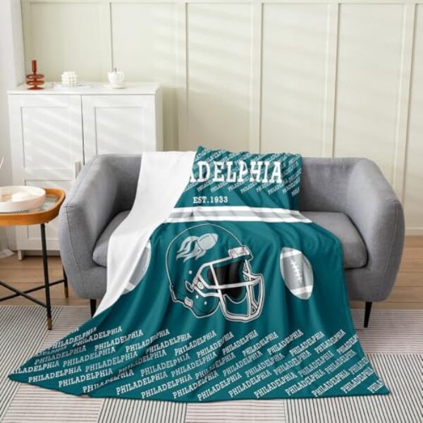 Feelyou Cobertor de pelúcia de futebol americano, cobertor de flanela Philadelphia, 101,6 x 127 cm, presente de cidade de futebol para todas as estações, para sofá-cama, sofá, decoração de quarto