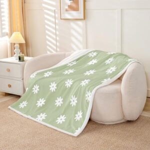 Feelyou Manta Flroal de lã de ovelha macia de lã de ovelha aconchegante felpuda flor quente felpuda manta botânica 127 cm x 152 cm verde branco para cama sofá sala de estar