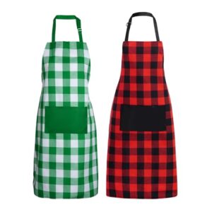 Fengek 2 aventais xadrez búfalo ajustável, avental de cozinha quadriculado com bolso para o dia de Ação de Graças, Natal, Ano Novo, cozinhar, multicolorido, 2 (multicolorido 2)