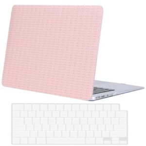 FFBOFFC Capa rígida compatível com MacBook Air 13 polegadas 2020 2019 2018 versão A2337 A2179 A1932 com tela retina e Touch ID, capa de laptop de couro tecido e película de teclado, rosa palha