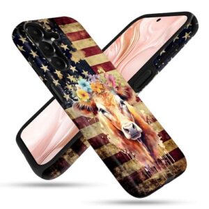 FGDRFGRW Capa projetada para Samsung Galaxy A17 5G, 2 camadas TPU + PC, capa protetora à prova de choque – bandeira americana vaca