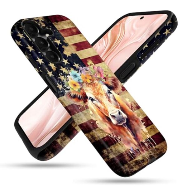 FGDRFGRW Capa projetada para Samsung Galaxy A17 5G, 2 camadas TPU + PC, capa protetora à prova de choque – bandeira americana vaca