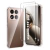 Fhyeugfy Capa para Xiaomi 15T Pro com [pacote com 2] protetor de tela de vidro temperado, TPU transparente, canto reforçado à prova de choque, antiarranhões