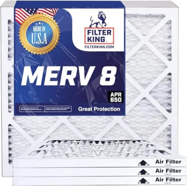 Filter King Filtro de ar 12,5 x 23,5 x 1 | Pacote com 3 | Filtros de forno A/C plissados MERV 8 HVAC | Feito nos EUA | Tamanho real: 12,5 x 23,5 x 1,90 cm