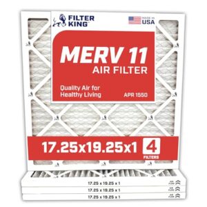 Filter King Filtro de ar de 17,25 x 19,25 x 1 | Pacote com 4 | Filtros de forno A/C plissados MERV 11 HVAC | Feito nos EUA | Tamanho real: 44 x 19,25 x 1,90 cm