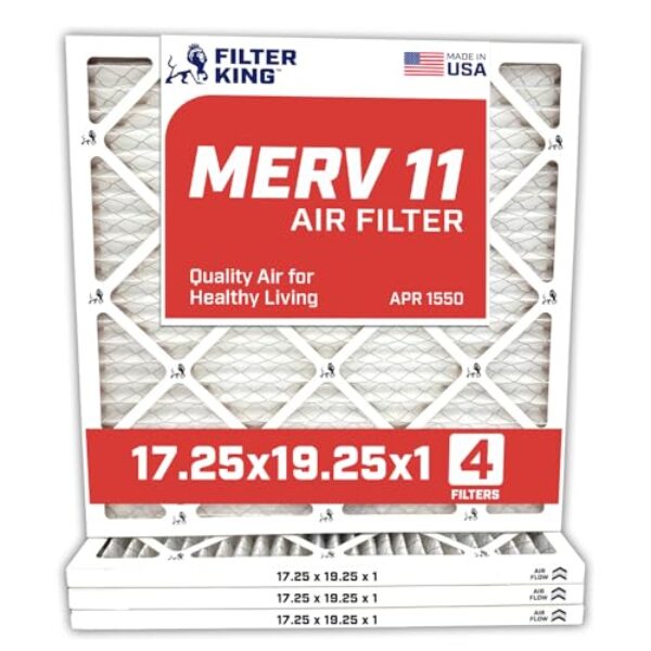 Filter King Filtro de ar de 17,25 x 19,25 x 1 | Pacote com 4 | Filtros de forno A/C plissados MERV 11 HVAC | Feito nos EUA | Tamanho real: 44 x 19,25 x 1,90 cm