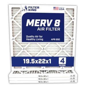 Filter King Filtro de ar de 19,5 x 22 x 1 | Pacote com 4 | Filtros de forno A/C plissados MERV 8 HVAC | Feito nos EUA | Tamanho real: 19,5 x 22 x 1,90 cm