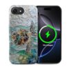 FKBRCL4U Capa para iPhone 16e, capa híbrida de silicone brilhante de 2 camadas para MagSafe para iPhone 16e com estampa de arte de janela de tartaruga marinha de vitral