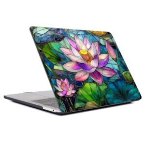 FKBRCL4U Capa para MacBook Air de 13 polegadas, capa preta versão 2022 do M2 A2681/A3240 capa rígida de plástico para computador, vitral colorido, estampa de flor de lótus rosa