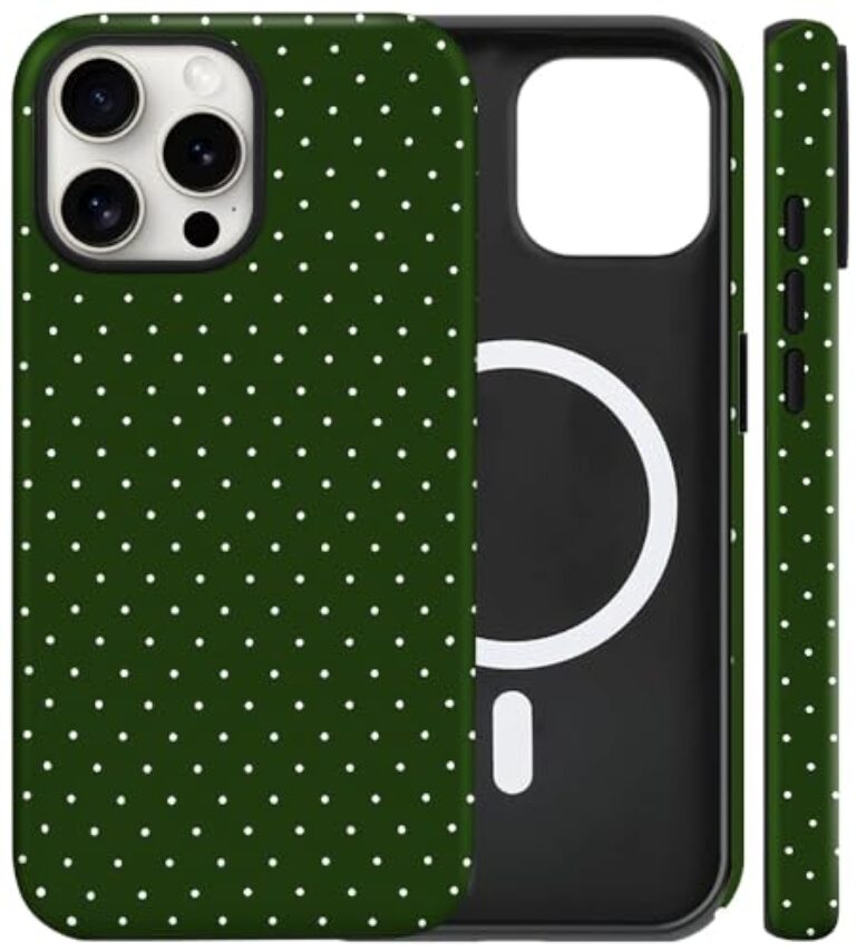 flewfun Capa magnética para iPhone 13 Pro, linda capa de telefone de bolinhas, TPU fino à prova de choque e capa protetora de policarbonato rígido compatível com MagSafe projetada para mulheres e