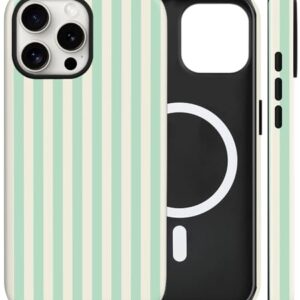 flewfun Capa magnética para iPhone 13 Pro Max com listras fofas, TPU fino à prova de choque e capa protetora de policarbonato rígido compatível com MagSafe projetada para mulheres e meninas, verde