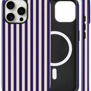 flewfun Capa magnética para iPhone 14 Pro com listras fofas, TPU fino à prova de choque e capa protetora de policarbonato rígido compatível com MagSafe projetada para mulheres e meninas, roxo escuro