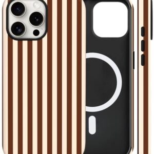 flewfun Capa magnética para iPhone 14 Pro Max com listras fofas, TPU fino à prova de choque e capa protetora de policarbonato rígido compatível com MagSafe projetada para mulheres e meninas, marrom