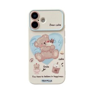 FLIRACON Capa protetora de lente de câmera grande com desenho animado de urso bolo sorvete compatível com capa de iPhone (branca, para iPhone 17)