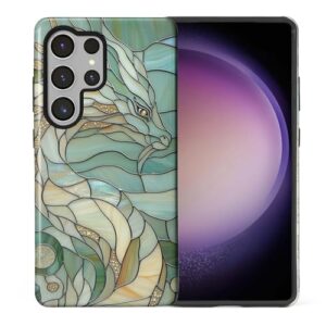 Flivro Capa para Samsung Galaxy S25 Ultra, capa de corpo inteiro antiarranhões, à prova de choque, capa rígida de policarbonato e amortecedor interno de silicone - Vitral de dragão