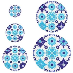 Floco de neve azul 5 peças de tampas de tigela elásticas reutilizáveis reutilizáveis em 5 tamanhos de tampas de pão fermento para impermeabilização de alimentos e frutas