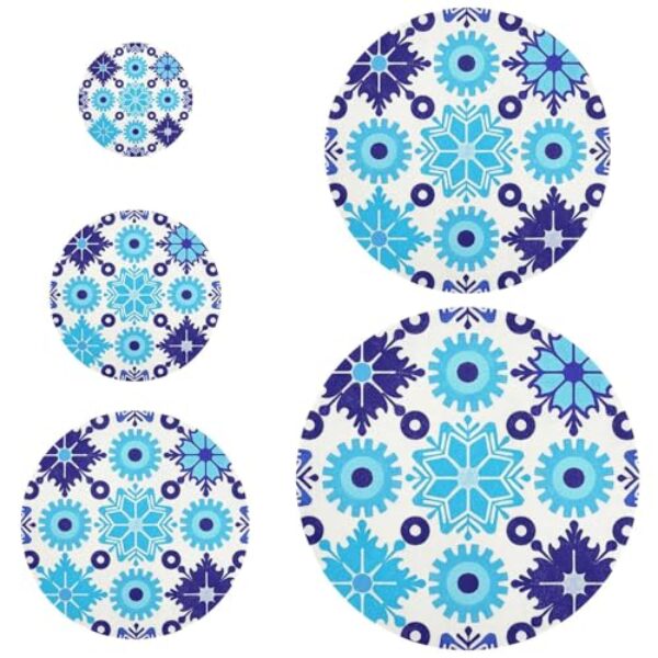 Floco de neve azul 5 peças de tampas de tigela elásticas reutilizáveis reutilizáveis em 5 tamanhos de tampas de pão fermento para impermeabilização de alimentos e frutas