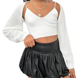 Floerns Cardigã feminino de manga comprida com abertura frontal canelada, Branco, 9 Years