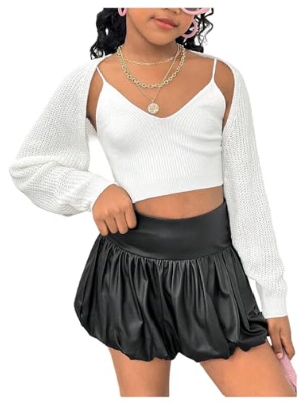 Floerns Cardigã feminino de manga comprida com abertura frontal canelada, Branco, 9 Years