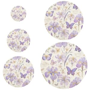 Flores frescas de verão borboletas roxas 5 peças reutilizáveis capas de tigela esticadas em 5 tamanhos tampas de pão fermento para frescor de longa duração