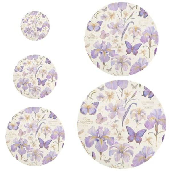 Flores frescas de verão borboletas roxas 5 peças reutilizáveis capas de tigela esticadas em 5 tamanhos tampas de pão fermento para frescor de longa duração