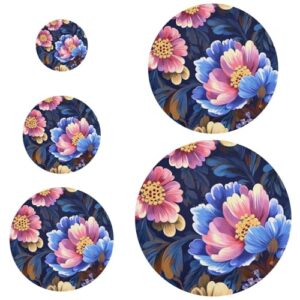 Flores retrô com sensação de pintura a óleo colorida, 5 peças, capas elásticas reutilizáveis em 5 tamanhos, tampas de pão para geladeira, acampamento e cozinha