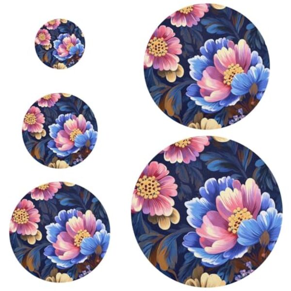 Flores retrô com sensação de pintura a óleo colorida, 5 peças, capas elásticas reutilizáveis em 5 tamanhos, tampas de pão para geladeira, acampamento e cozinha