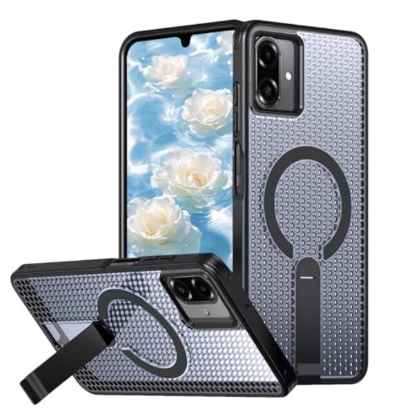 Fofvccv Capa para Samsung Galaxy A07 com dissipação magnética de calor com suporte invisível, compatível com MagSafe Double Honeycomb Slim Mesh Respirável Cooling Cover para Galaxy A07 FX Preto