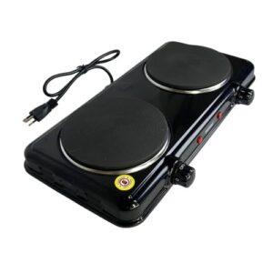 Fogareiro Elétrico de Indução Portátil, 2 Bocas, 2000W, Preto, Base em Metal, Controle de Temperatura Ajustável, 43x21x6cm, para Cozinha Doméstica e Camping, 220V Economia de Gás