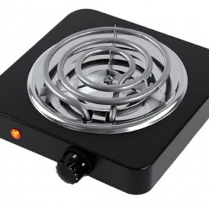 Fogareiro Elétrico Portátil 1 Boca 1000W 220V – Fogão Cooktop de Mesa para Camping, Viagem e Uso Doméstico (Preto)
