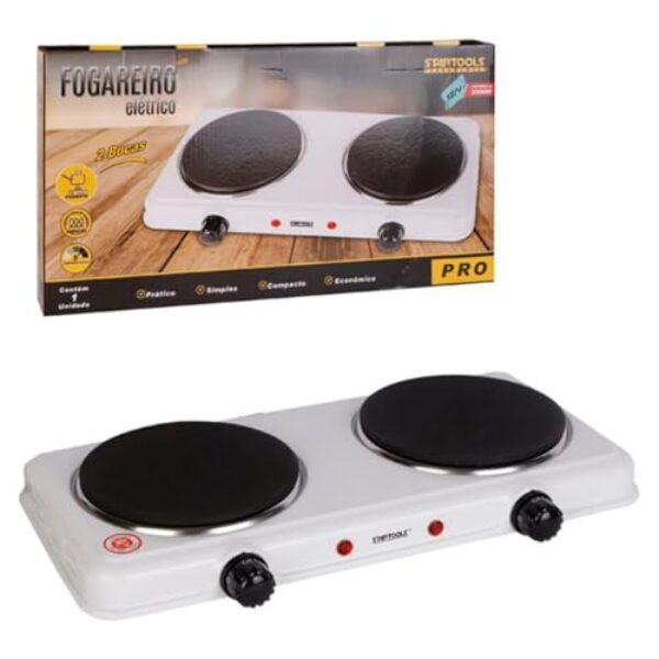Fogareiro Elétrico Portátil 2 Bocas 127V - Controle de Temperatura, Fogão De Mesa, Cooktop, Base Antiderrapante