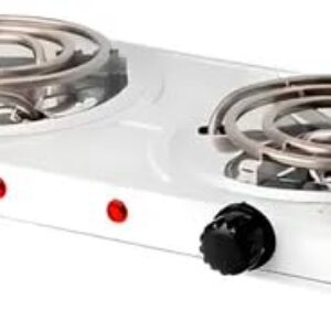 Fogareiro Elétrico Portátil 2 Bocas 2000W 127V – Fogão Cooktop de Mesa para Camping, Viagem e Uso Doméstico (Branco)