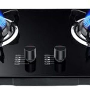 Fogão A Gás Drop-in 2 Queimadores, Fogão A Gás De Vidro Temperado Preto, Fácil De Limpar Fogão A Gás Bancada A Gás Para Cozinha Doméstica Apartamentos, Liquefied Gas