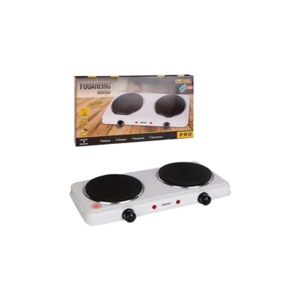 Fogão Elétrico de Indução, 2 Bocas, Branco, Metal e Plástico, 2000W, 127V, 43x21x6cm, Portátil para Cozinha, Camping e Viagem