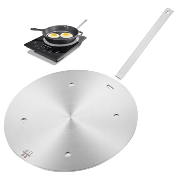 Fogão elétrico de vidro a gás por indução, conversor adaptador de placa difusora de calor com alça removível para distribuição rápida de calor, difusor de indução de liga de alumínio para fogão de