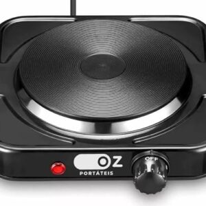 Fogão Elétrico Portátil 1 Boca 1000W Oz FEI500 – Cooktop de Mesa Preto, Compatível com Todos os Tipos de Panela, Termostato e Controle de Temperatura (110V)