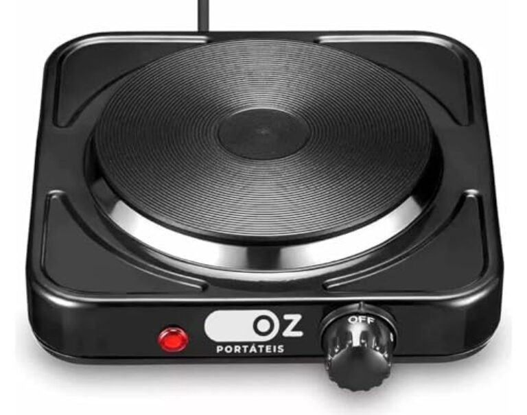 Fogão Elétrico Portátil 1 Boca 1000W Oz FEI500 – Cooktop de Mesa Preto, Compatível com Todos os Tipos de Panela, Termostato e Controle de Temperatura (110V)
