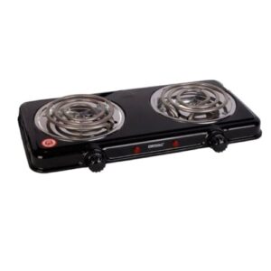 Fogão Elétrico Portátil, 2 Bocas, Preto, Metal e Plástico, 2000W, 220V, 43x21x6cm, Controles Individuais de Temperatura, Para Cozinha e Acampamento