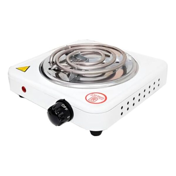 Fogão Elétrico Portátil, Placa Única em Ferro Fundido, 1000W, 110V, Base Antiderrapante, Branco, 21x21x5cm, Controle de Temperatura 80-400°C