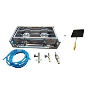 Fogão Fogareiro 2BC Inox Rodo Ar Alta Pressão Com Caixa Inox E Chapa Caminhoneiro Pesca Camping