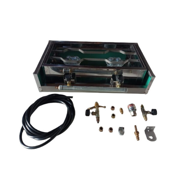 Fogão Fogareiro 2 Bocas Inox Alta Pressão Com Caixa Inox Com Mangueira Rodoar Completo Para Caminhão Acessório