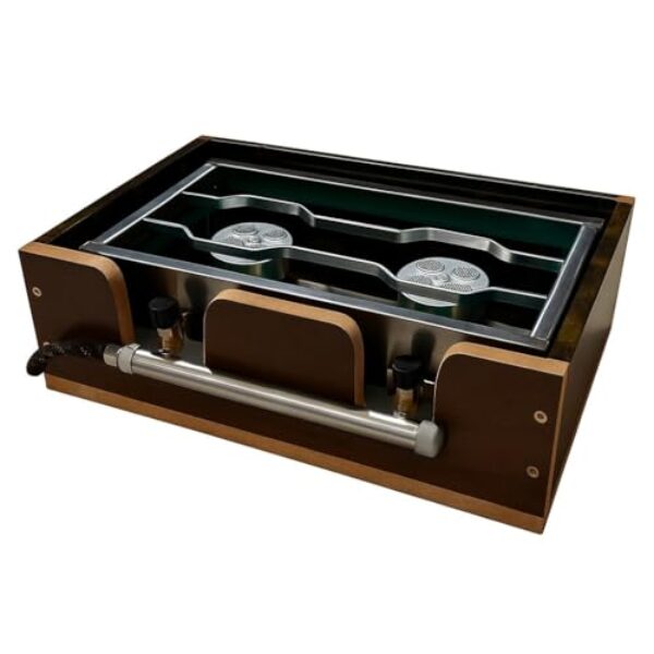 Fogão Fogareiro Multiuso Industrial Portatil De Alta Pressão 2 Bocas Com Suporte De Madeira