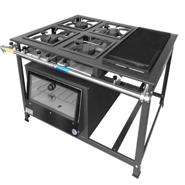 Fogão Industrial 4 Bocas Simples a Gás Alta Pressão MR Fogões com Chapa e Forno P7