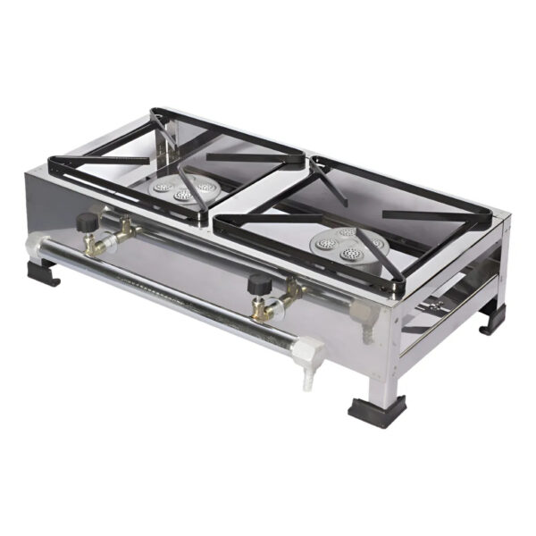 Fogão Industrial Duas Bocas Inox Alta Pressão Camping Potente incluso Mangue Brinde 100% Inox